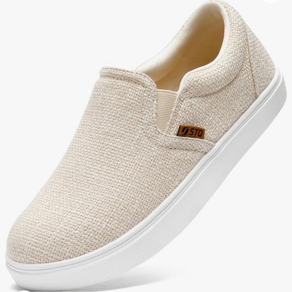 STQ slip‎ on comfort fit low top sneakers loafers shoes women 6.5 natural casual